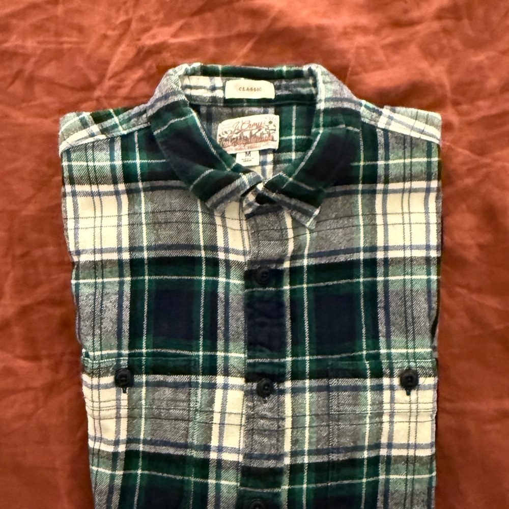 J. Crew Classic Green and White Plaid Flannel